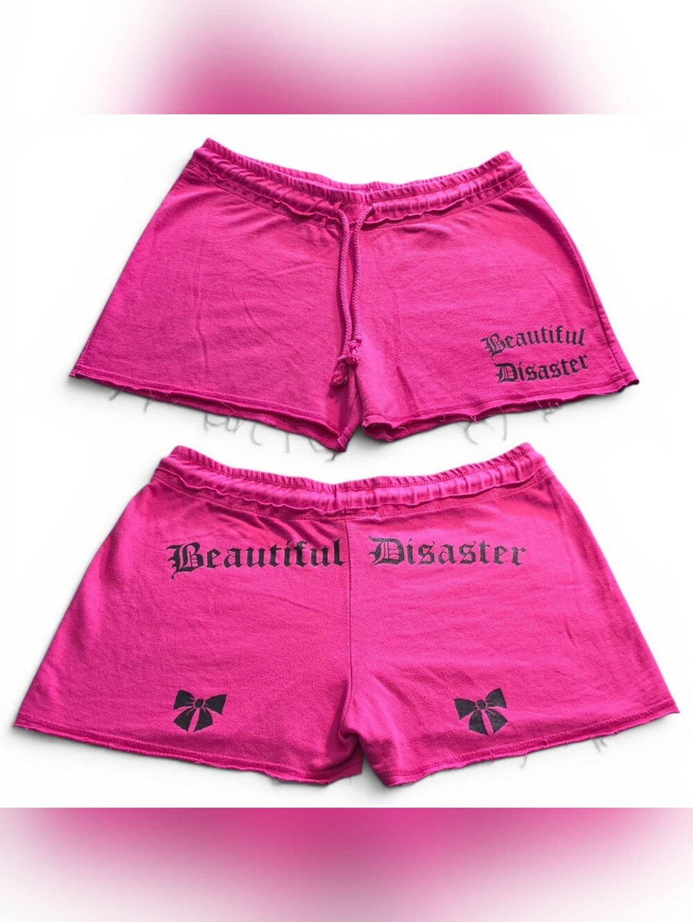 Beautiful Disaster Hot Pink Raw Hem Lounge Shorts XL Gothic Graphic